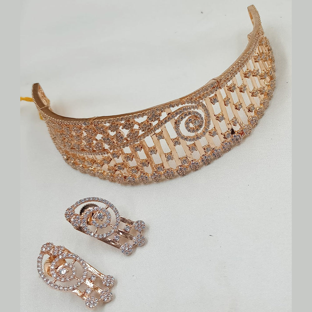 NAFJ Gold Plated American Diamond Choker Necklace Set