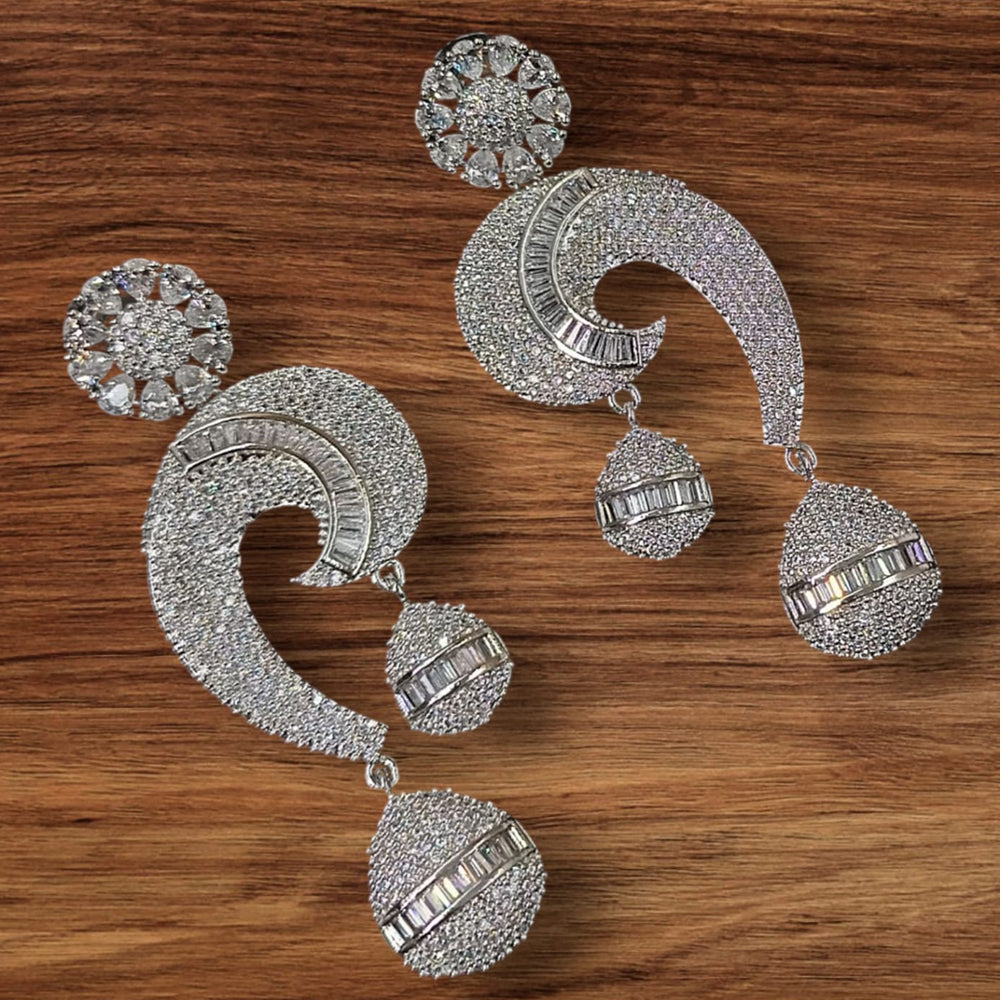 NAFJ Silver Plated American Diamond Dangler Earrings