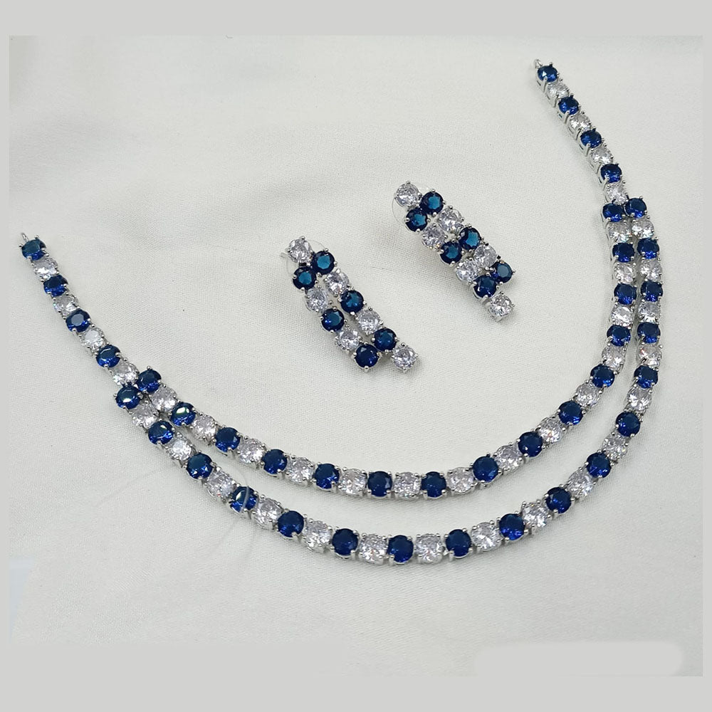 NAFJ Silver Plated American Diamond Necklace Set