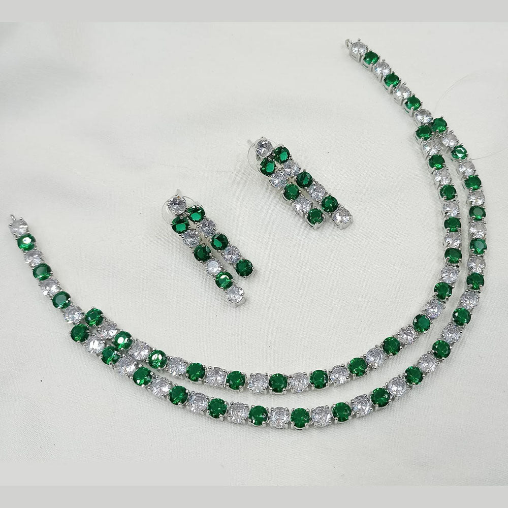 NAFJ Silver Plated American Diamond Necklace Set