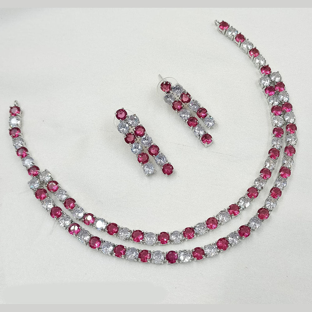 NAFJ Silver Plated American Diamond Necklace Set