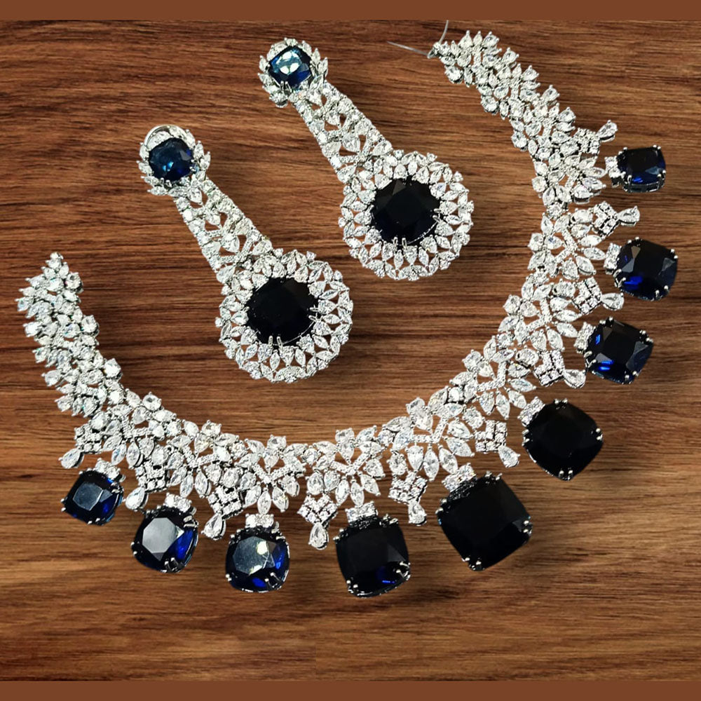 NAFJ Silver Plated American Diamond Necklace Set