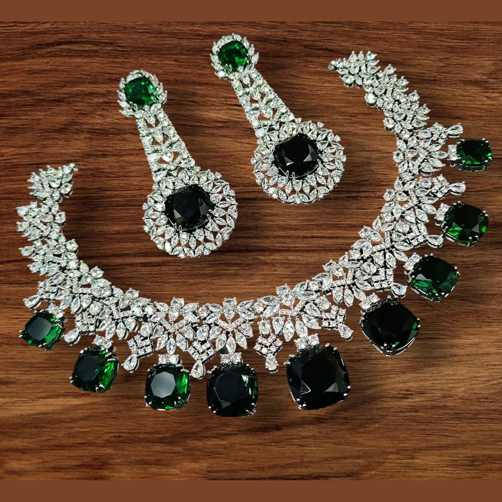 NAFJ Silver Plated American Diamond Necklace Set