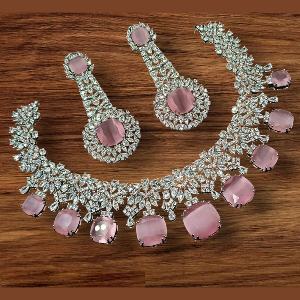 NAFJ Silver Plated American Diamond Necklace Set