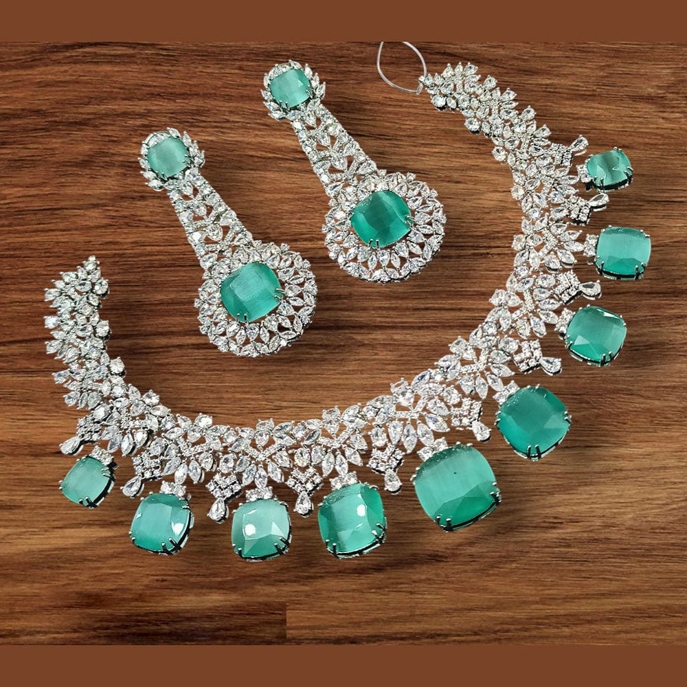 NAFJ Silver Plated American Diamond Necklace Set