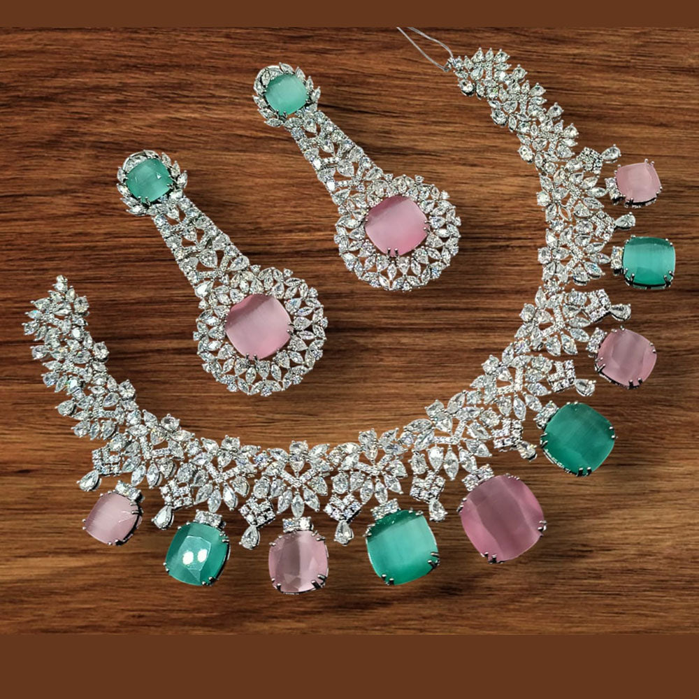 NAFJ Silver Plated American Diamond Necklace Set