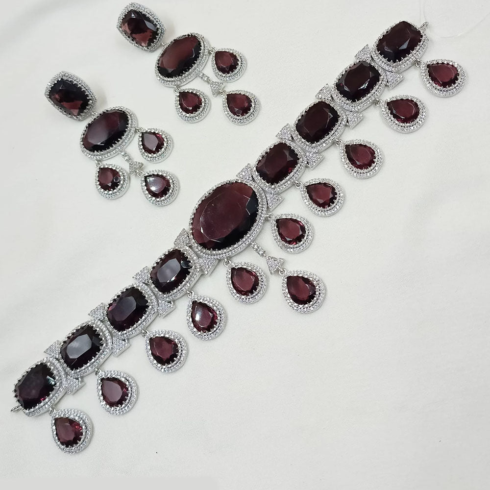 NAFJ Silver Plated American Diamond Necklace Set