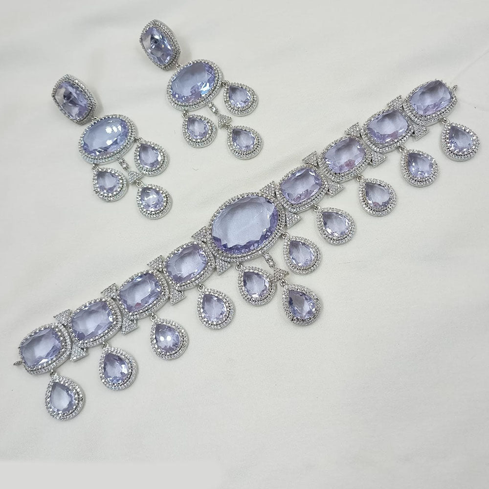 NAFJ Silver Plated American Diamond Necklace Set