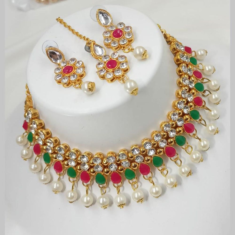 NAFJ Gold Plated Crystal And Pearl Choker Necklace Set
