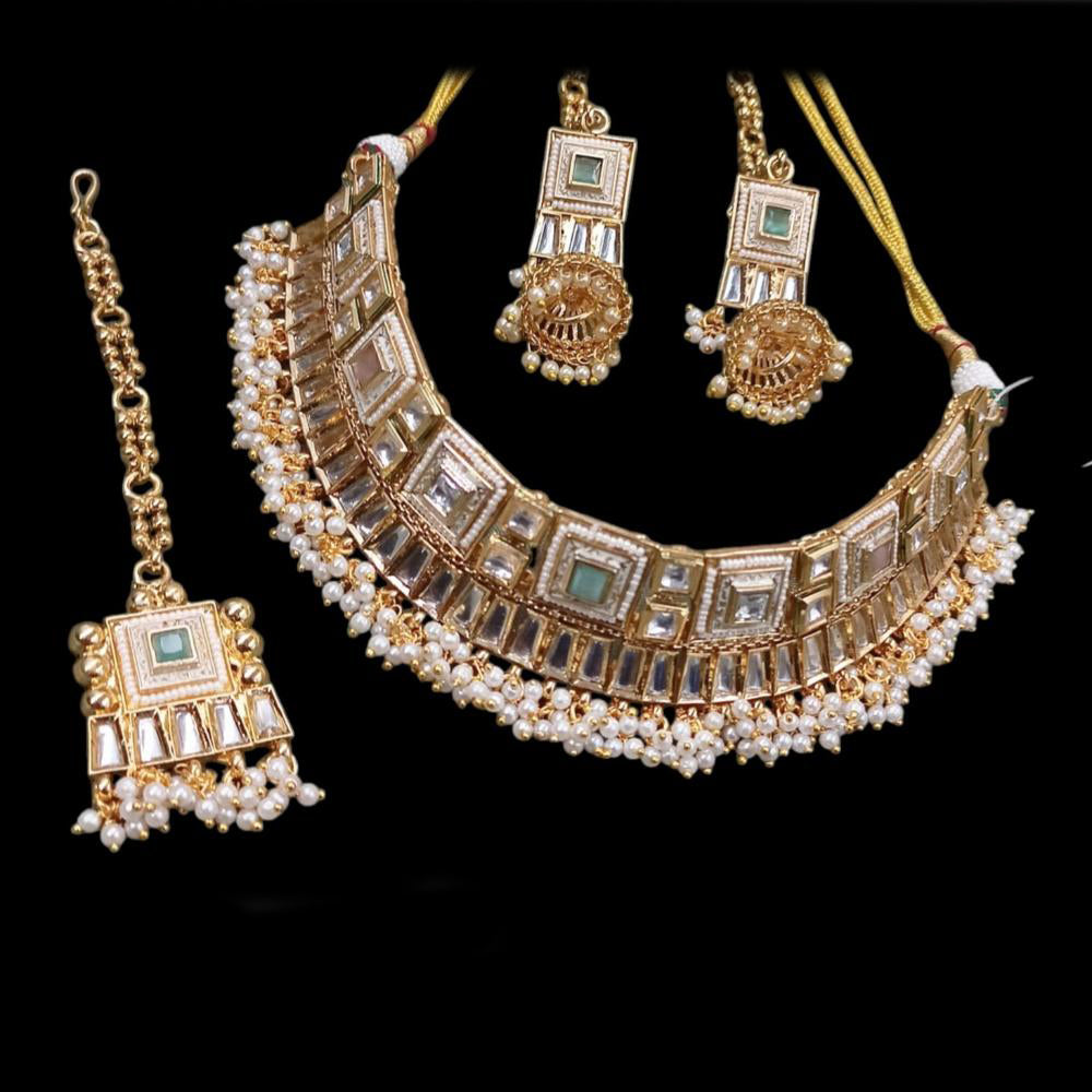 NAFJ Gold Plated Crystal And Pearl Choker Necklace Set