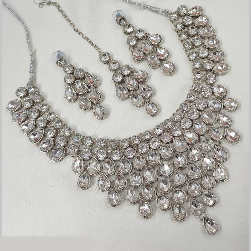 NAFJ Silver Plated Crystal Stone Necklace Set