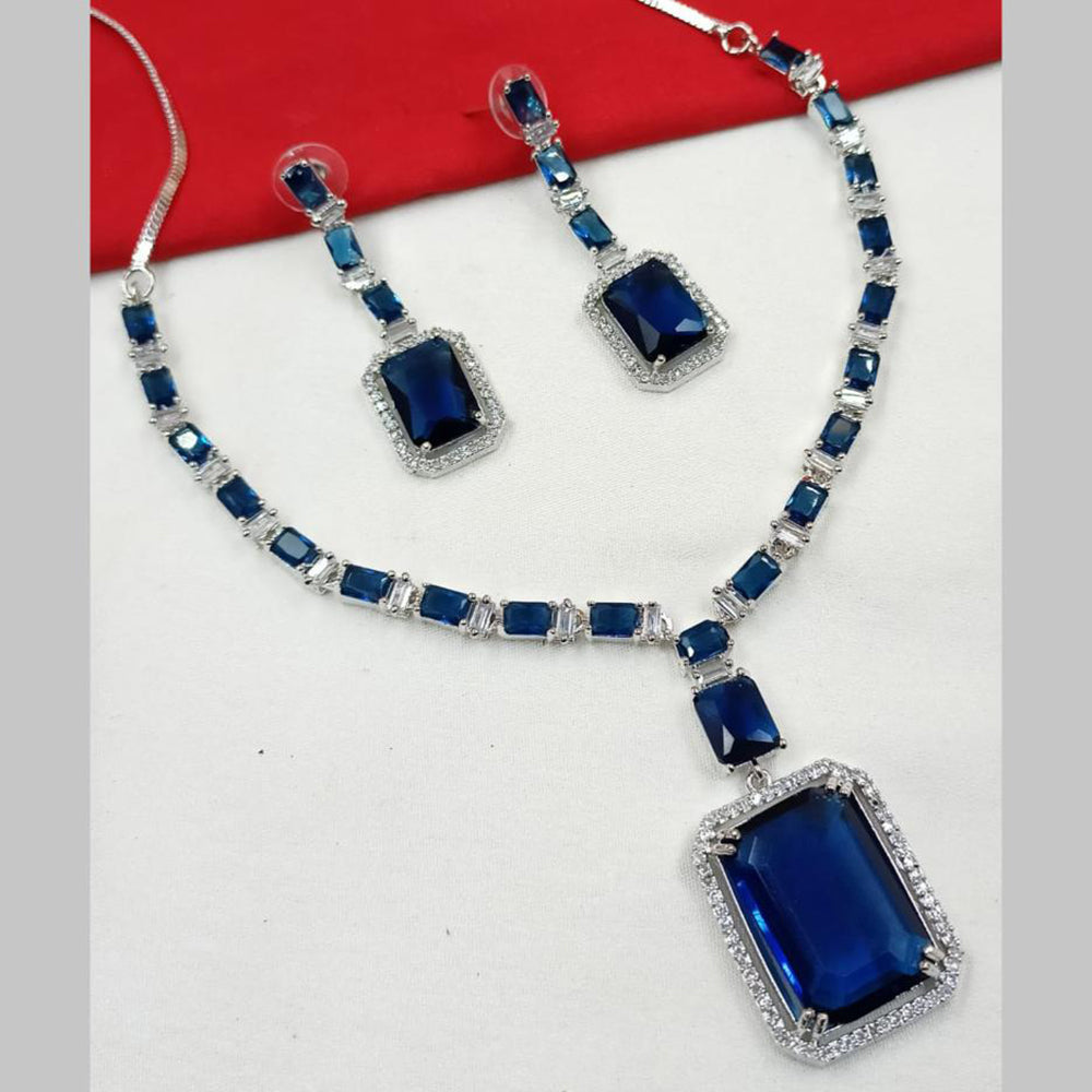 NAFJ Silver Plated American Diamond Necklace Set