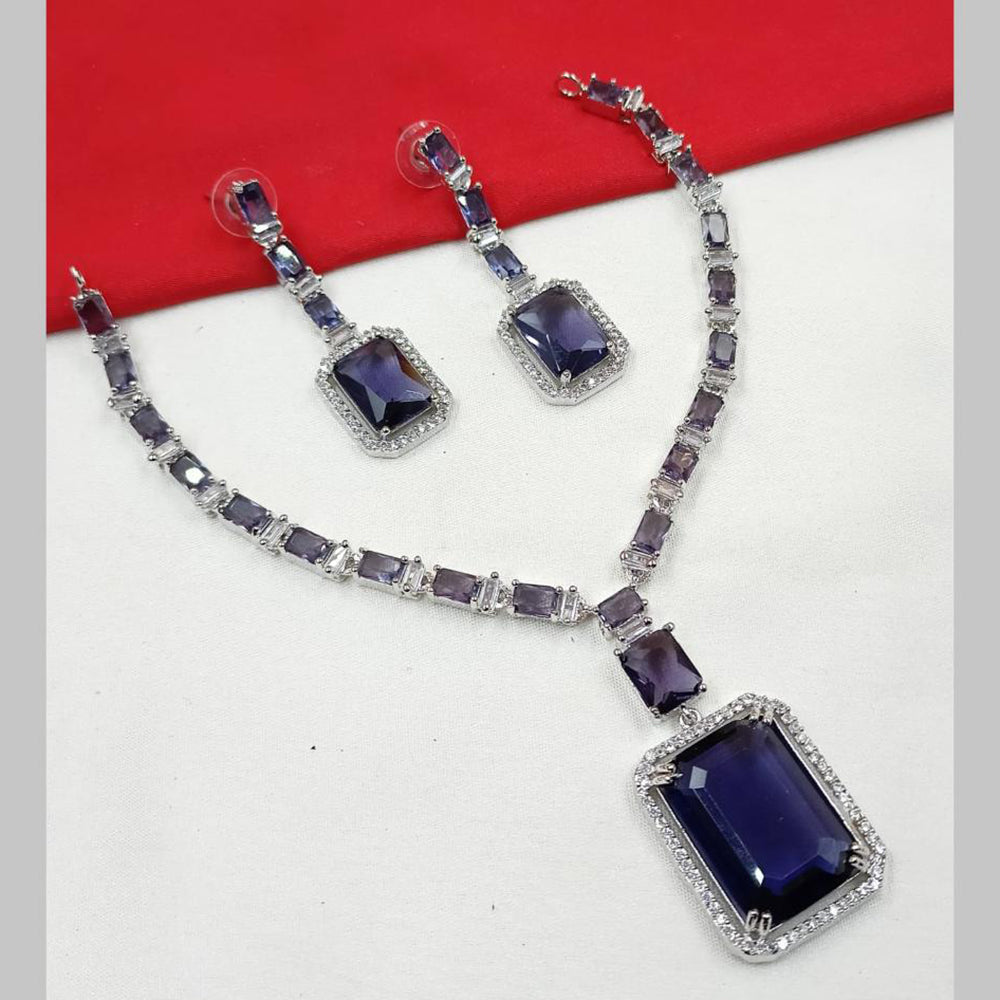 NAFJ Silver Plated American Diamond Necklace Set