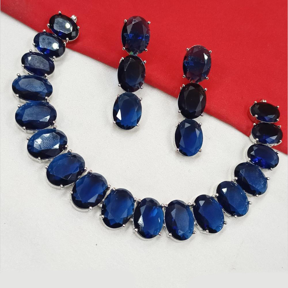 NAFJ Silver Plated American Diamond Necklace Set