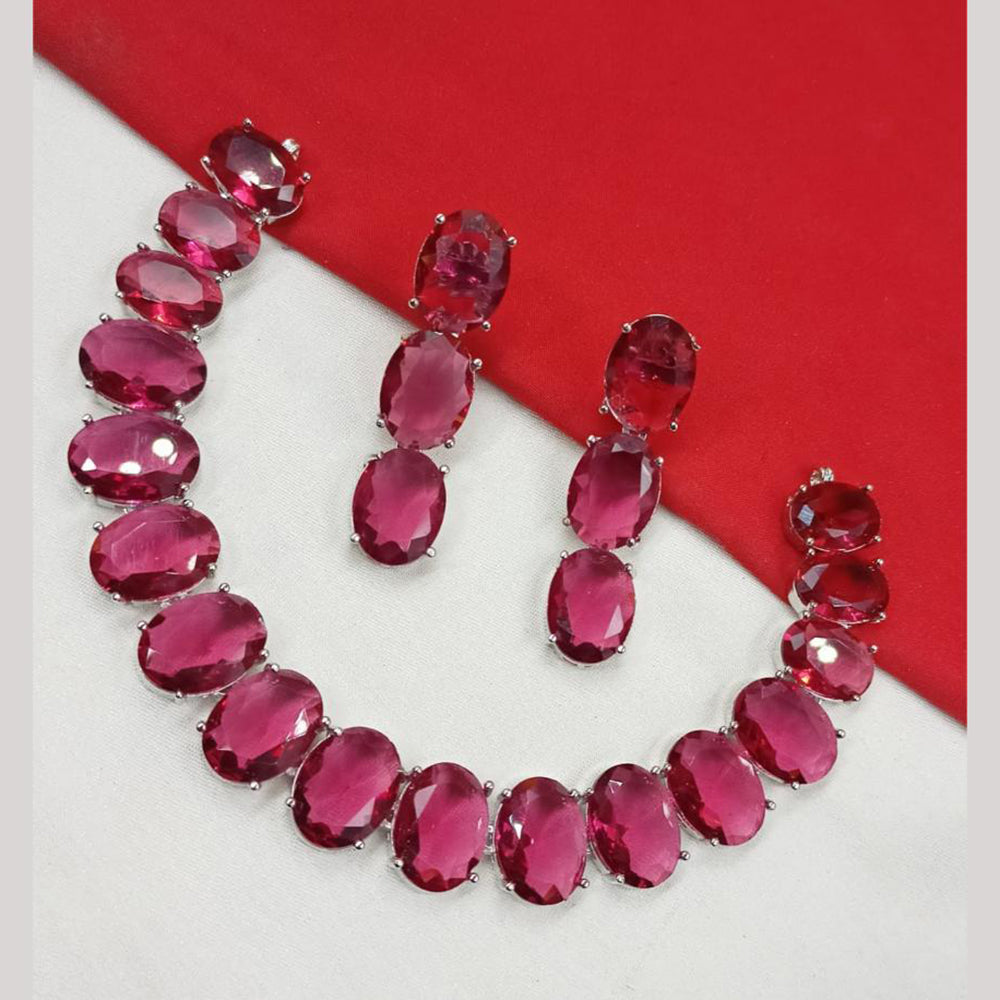 NAFJ Silver Plated American Diamond Necklace Set