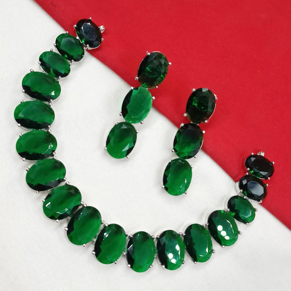 NAFJ Silver Plated American Diamond Necklace Set