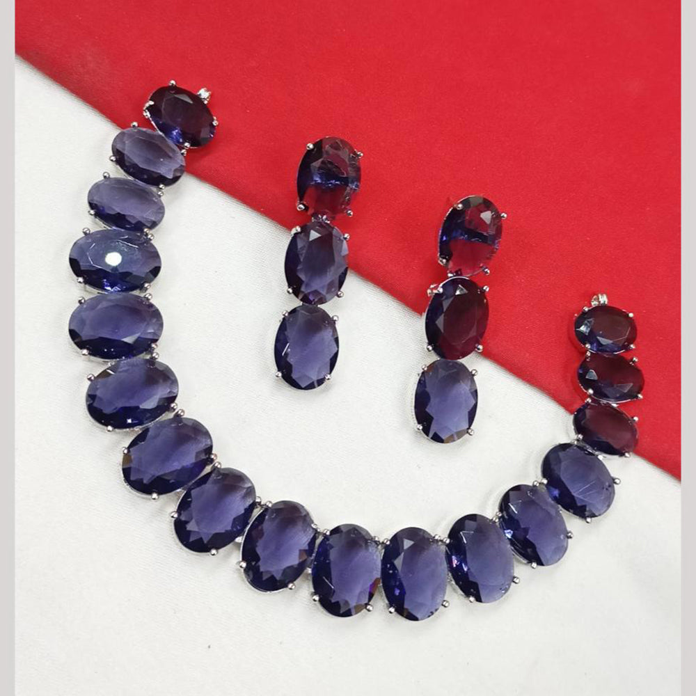 NAFJ Silver Plated American Diamond Necklace Set