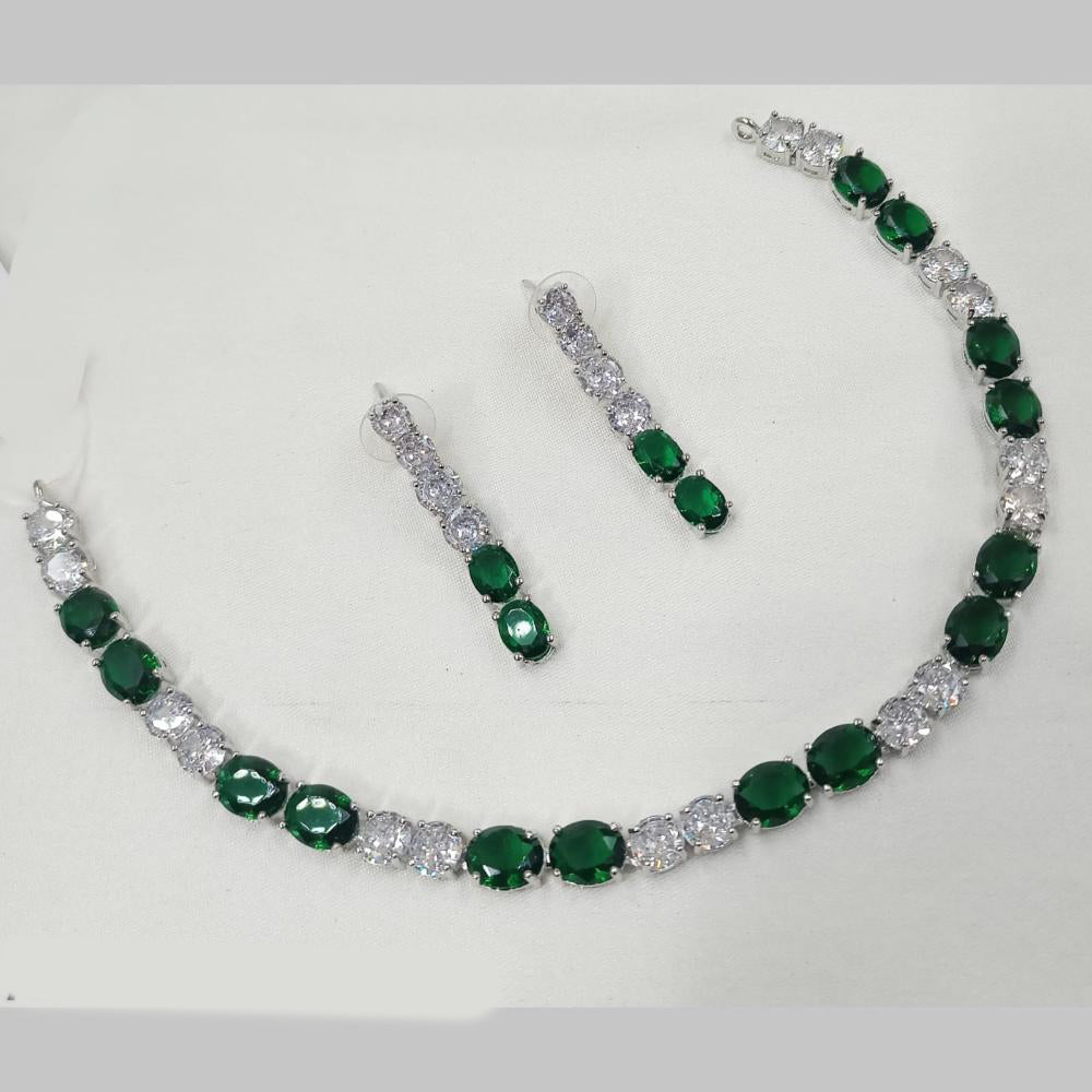 NAFJ Silver Plated American Diamond Necklace Set