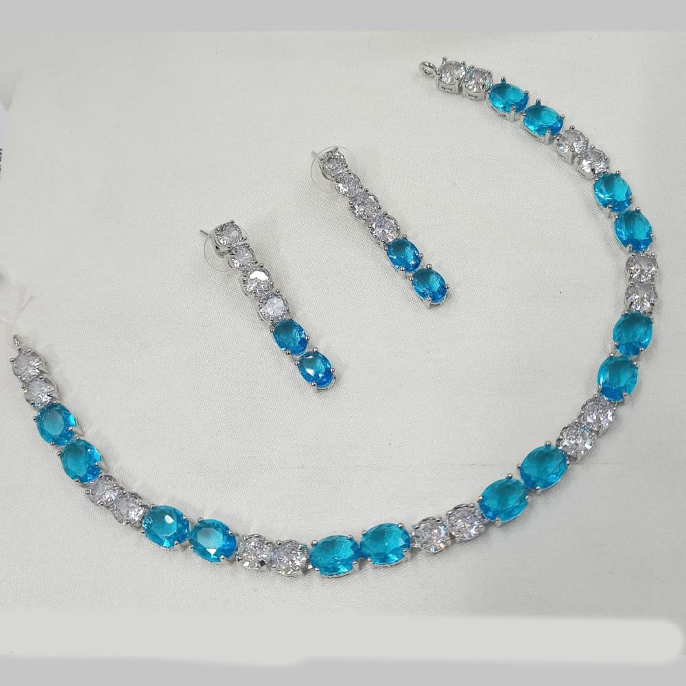 NAFJ Silver Plated American Diamond Necklace Set