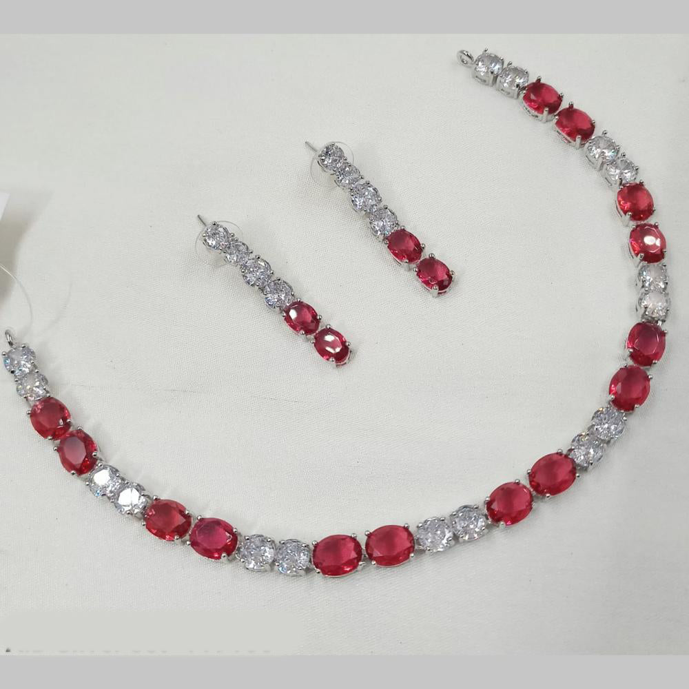 NAFJ Silver Plated American Diamond Necklace Set