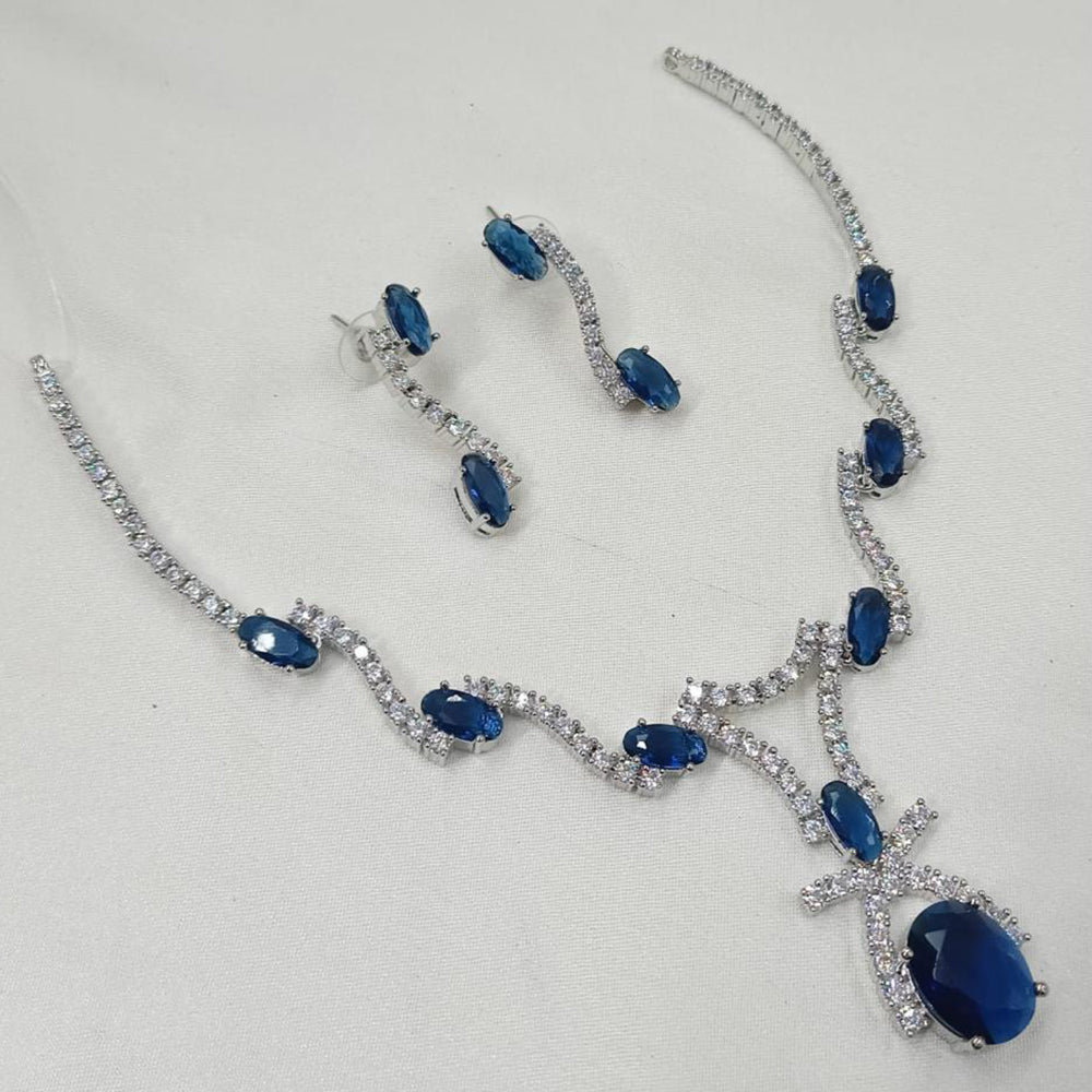 NAFJ Silver Plated American Diamond Necklace Set