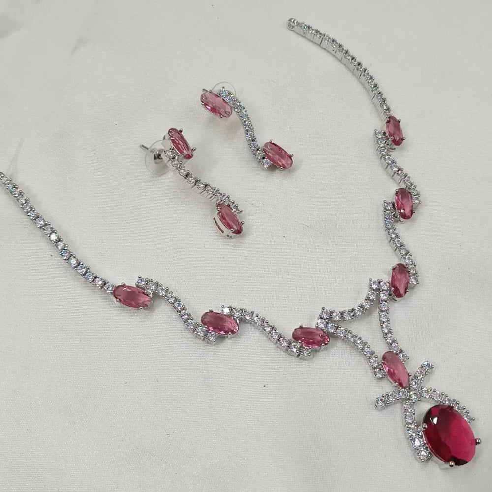 NAFJ Silver Plated American Diamond Necklace Set