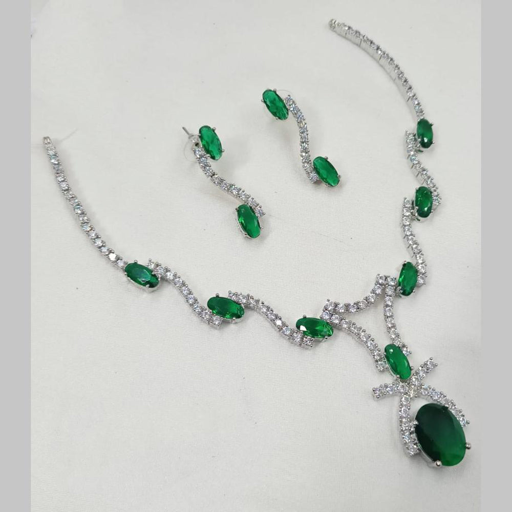 NAFJ Silver Plated American Diamond Necklace Set