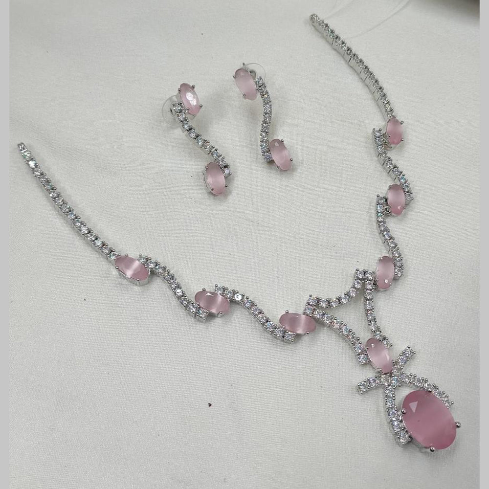 NAFJ Silver Plated American Diamond Necklace Set