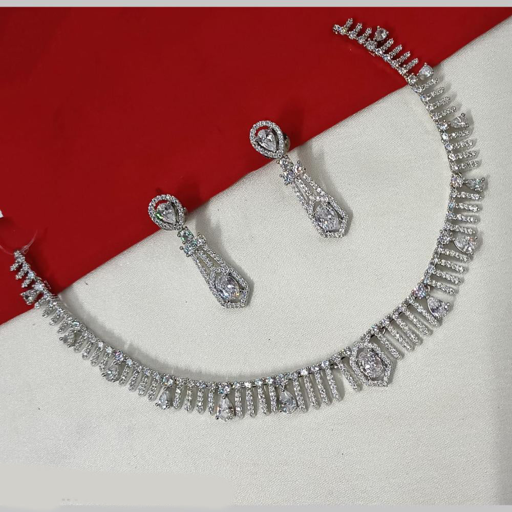 NAFJ Silver Plated American Diamond Necklace Set