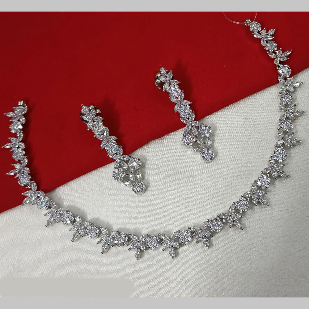 NAFJ Silver Plated American Diamond Necklace Set