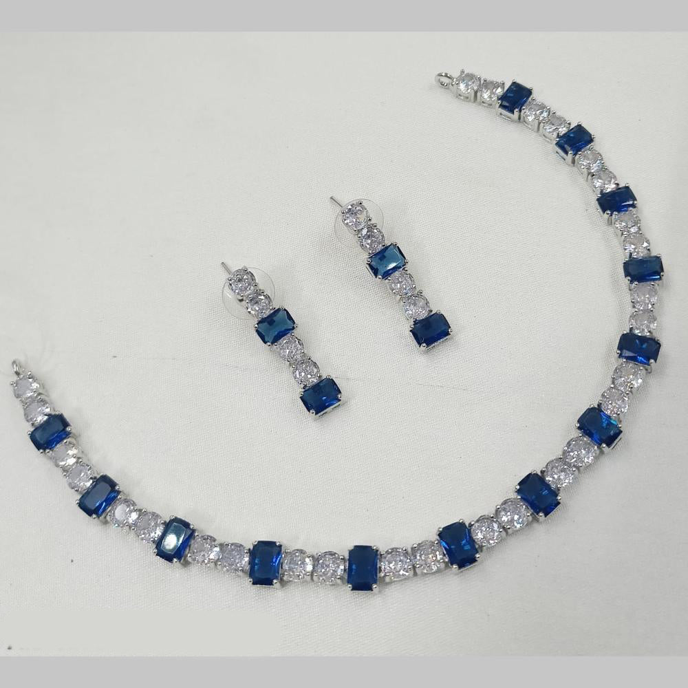 NAFJ Silver Plated American Diamond Necklace Set