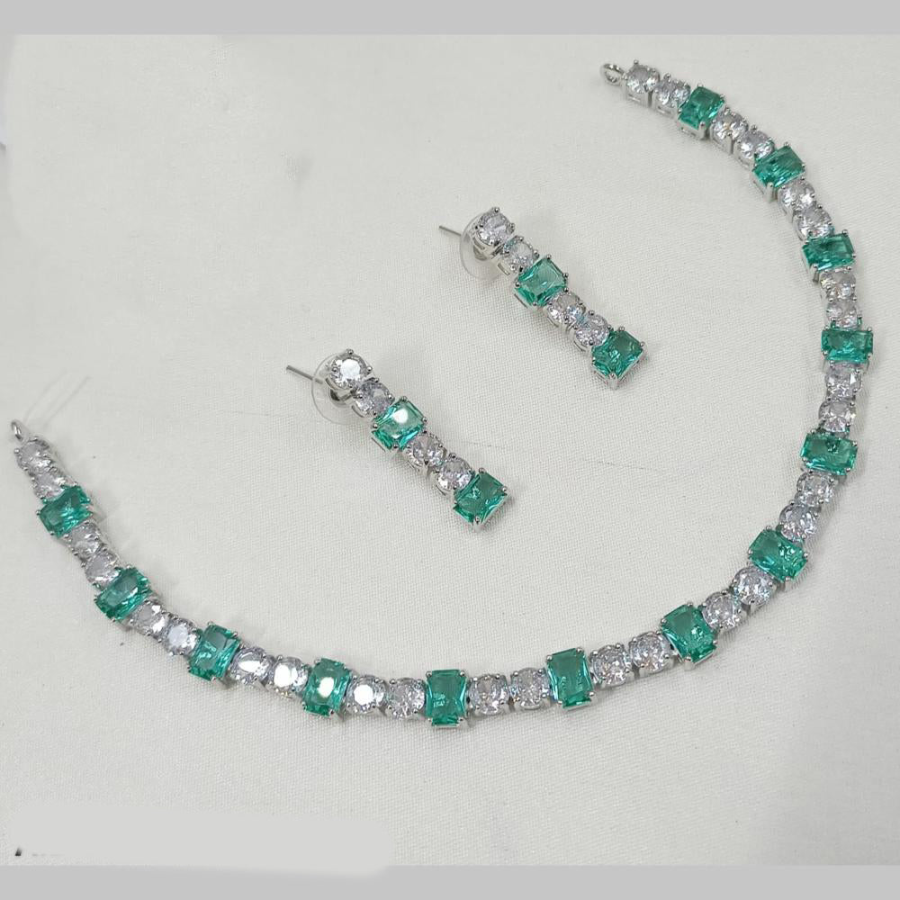 NAFJ Silver Plated American Diamond Necklace Set