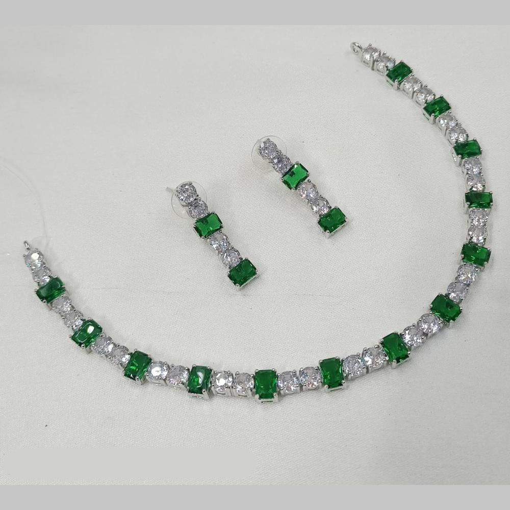 NAFJ Silver Plated American Diamond Necklace Set