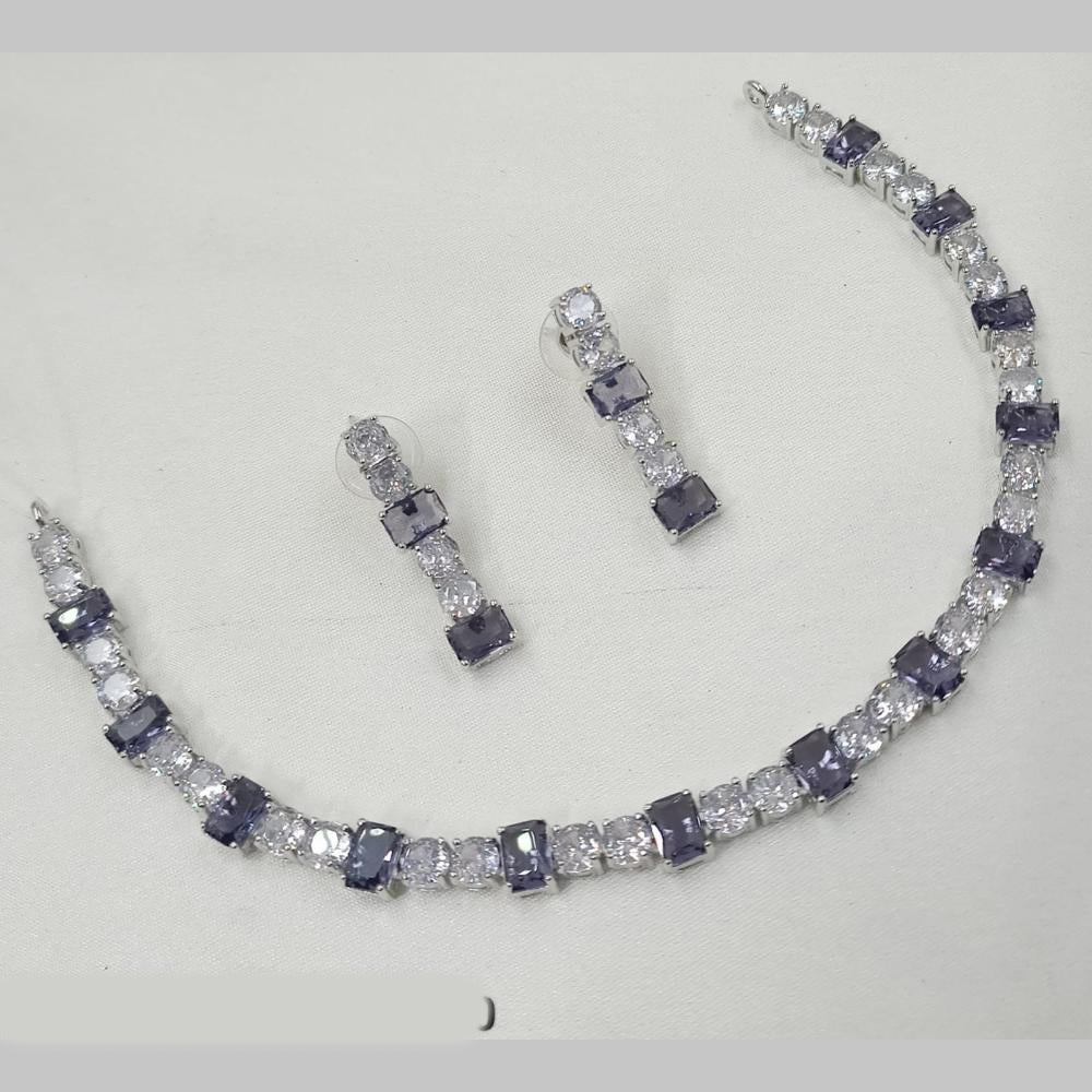 NAFJ Silver Plated American Diamond Necklace Set