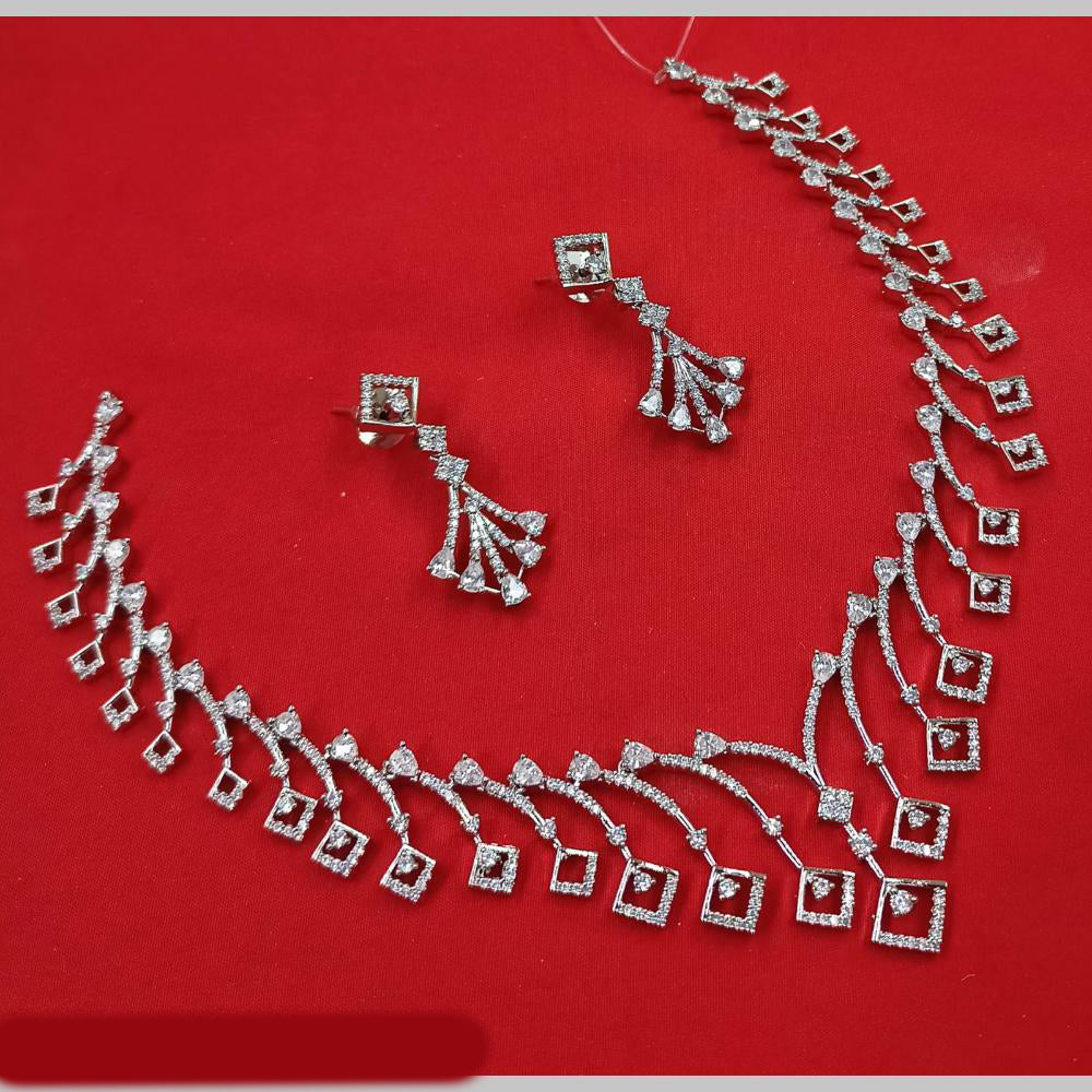 NAFJ Silver Plated American Diamond Necklace Set