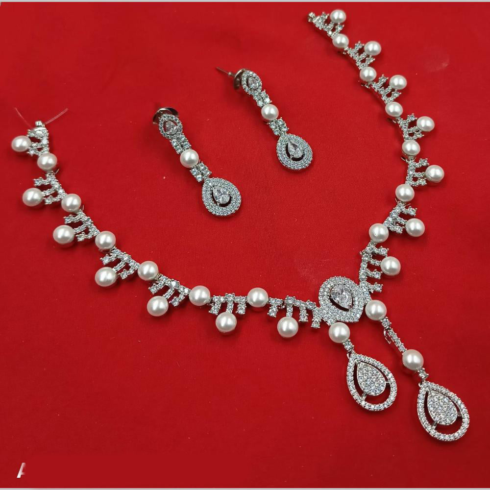 NAFJ Silver Plated American Diamond Necklace Set