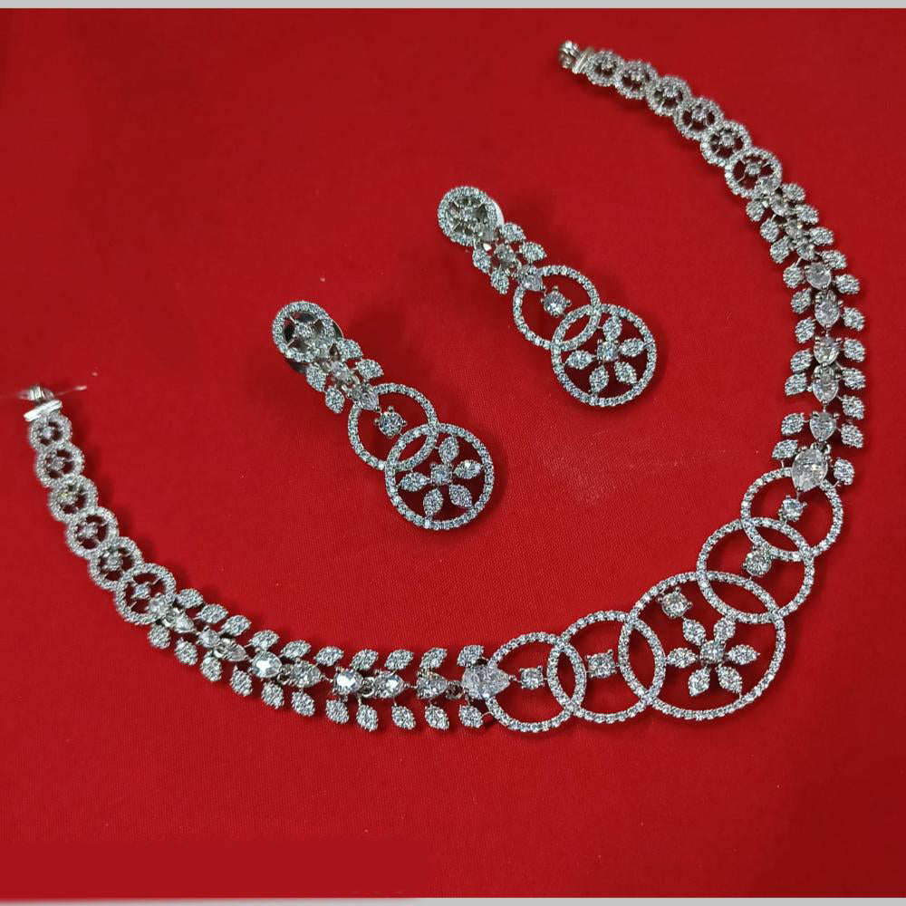 NAFJ Silver Plated American Diamond Necklace Set
