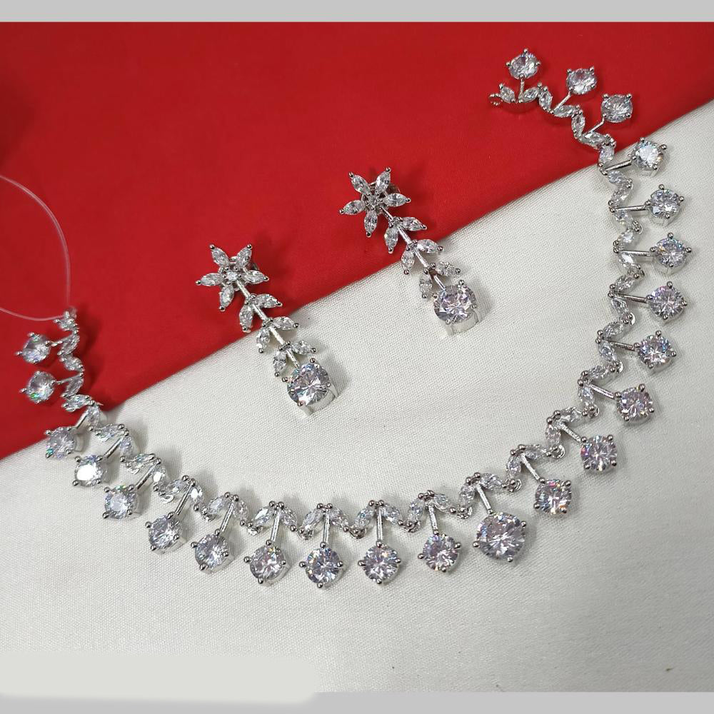 NAFJ Silver Plated American Diamond Necklace Set