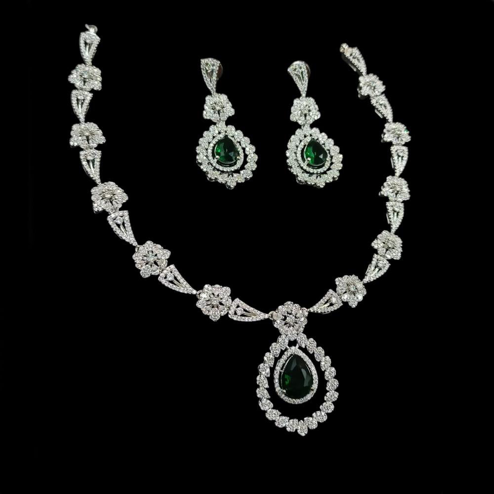 NAFJ Silver Plated American Diamond Necklace Set