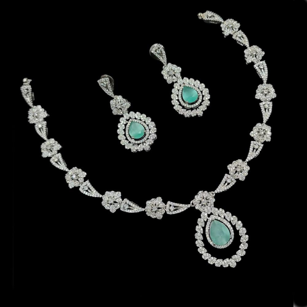 NAFJ Silver Plated American Diamond Necklace Set