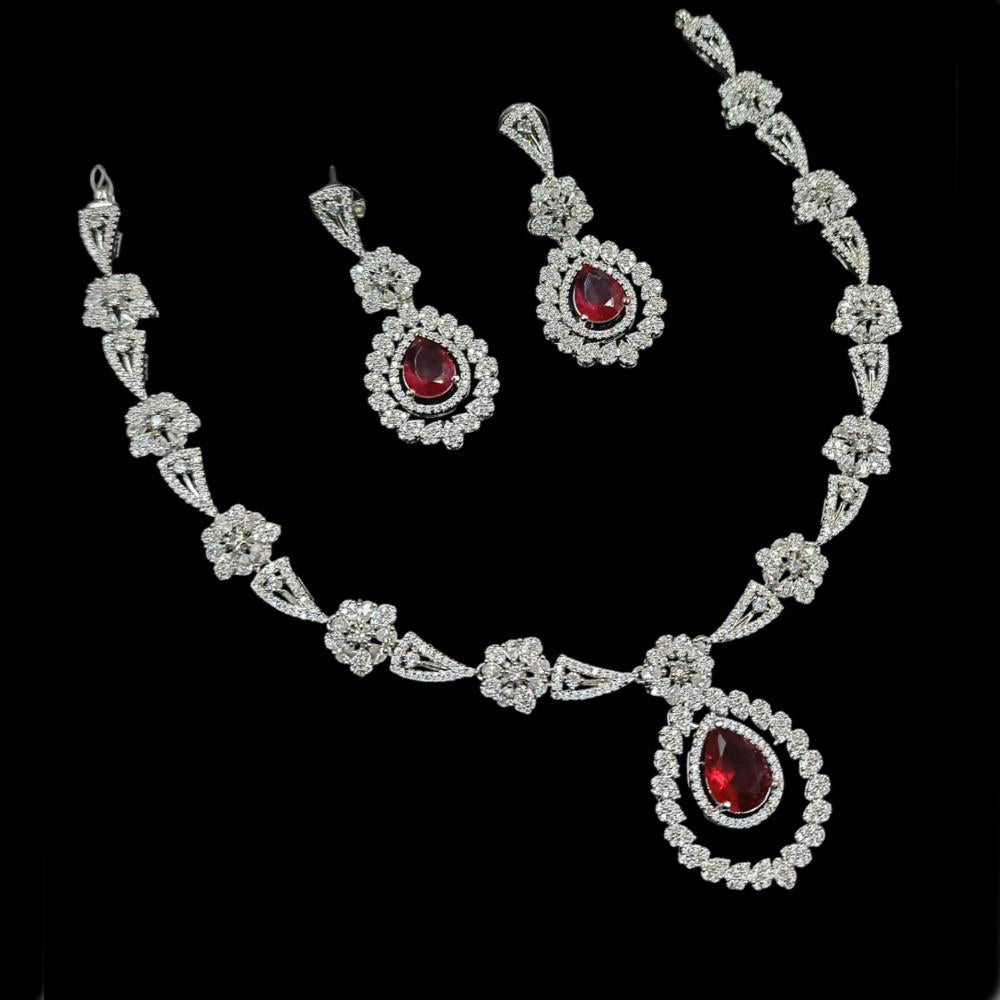 NAFJ Silver Plated American Diamond Necklace Set