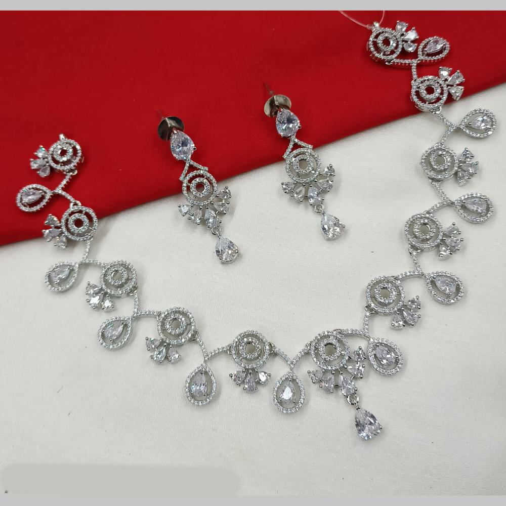 NAFJ Silver Plated American Diamond Necklace Set