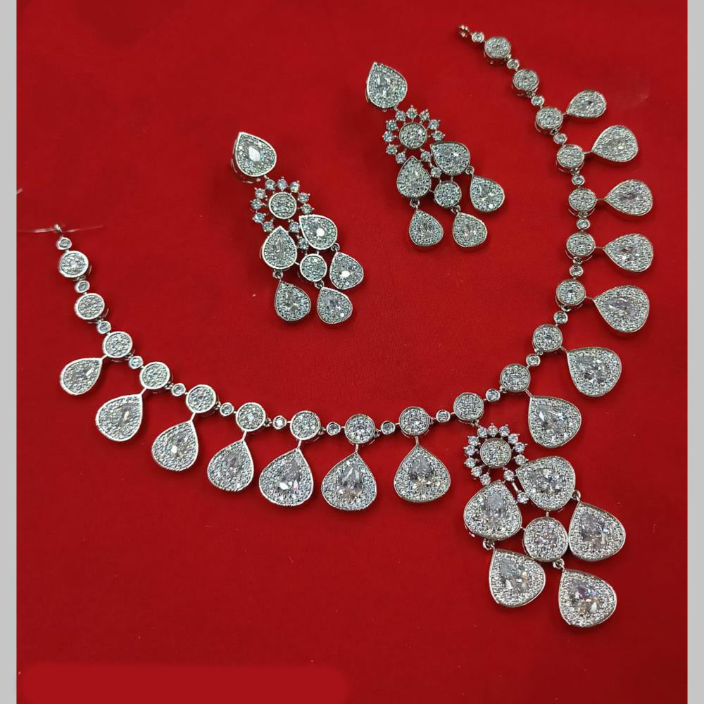 NAFJ Silver Plated American Diamond Necklace Set