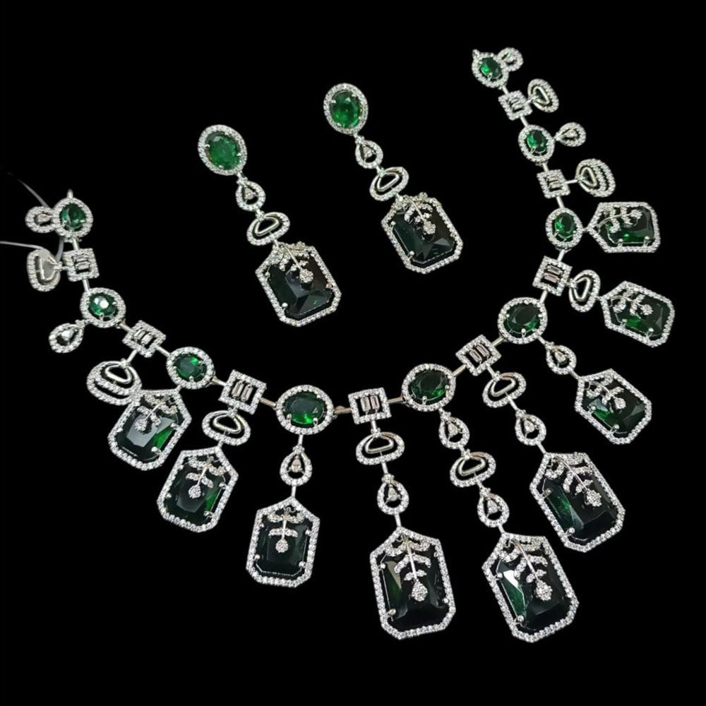 NAFJ Silver Plated American Diamond Necklace Set