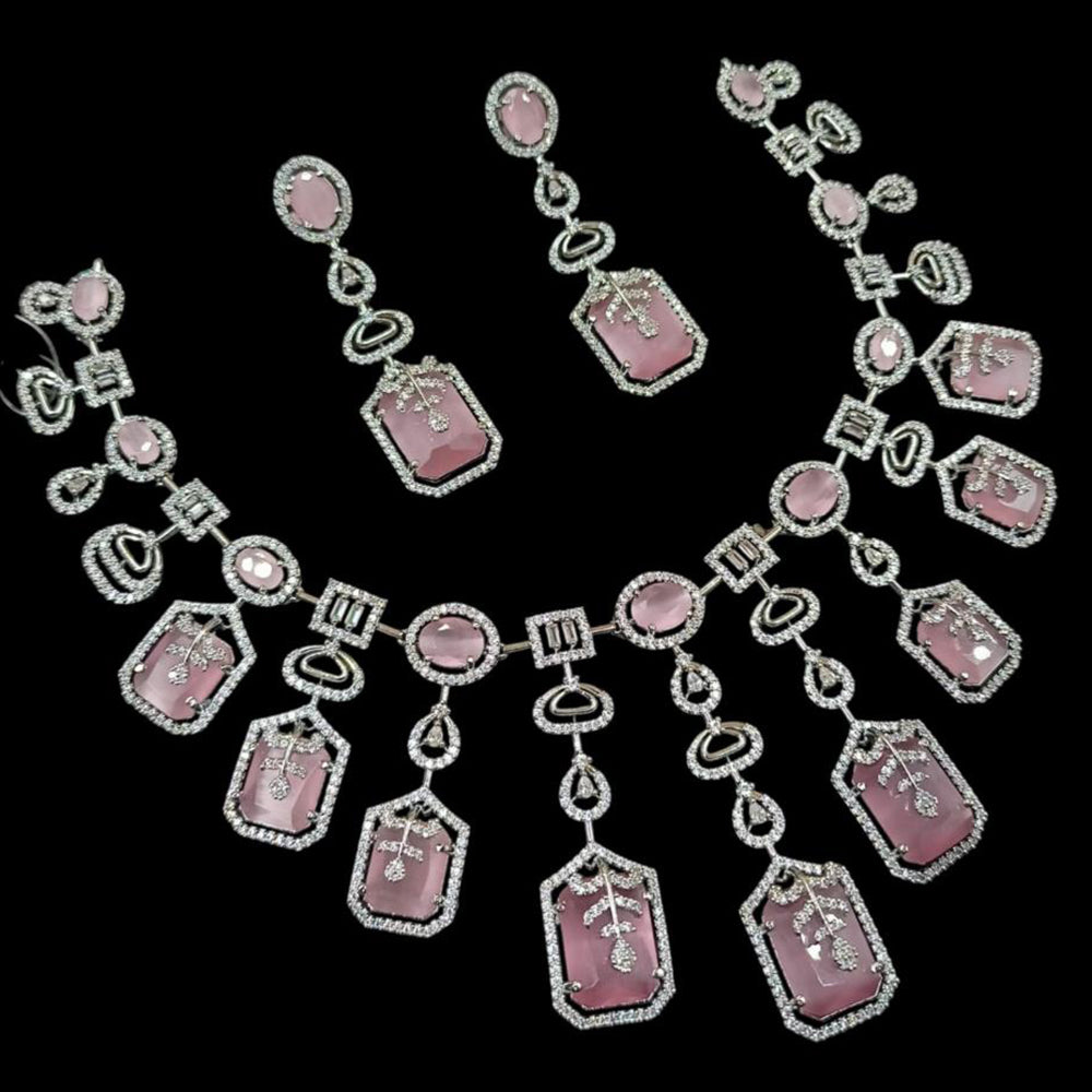 NAFJ Silver Plated American Diamond Necklace Set