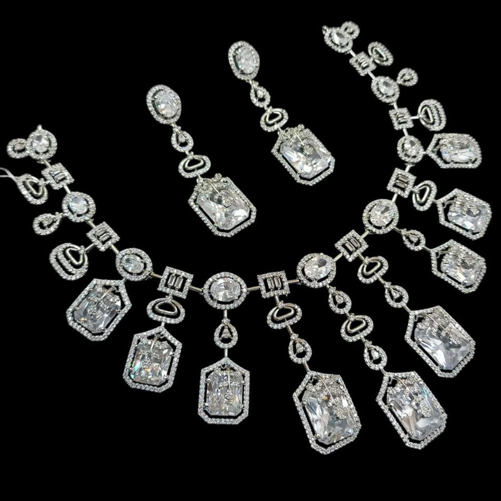 NAFJ Silver Plated American Diamond Necklace Set