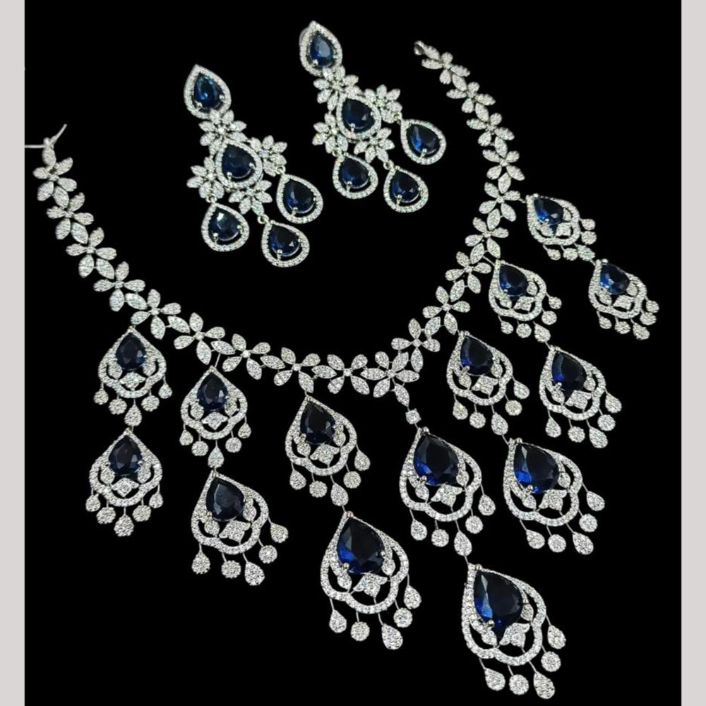 NAFJ Silver Plated American Diamond Necklace Set