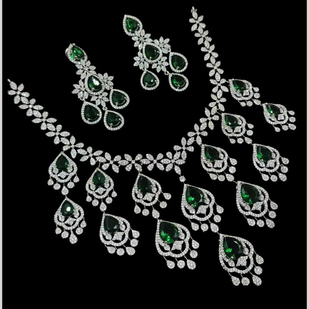 NAFJ Silver Plated American Diamond Necklace Set