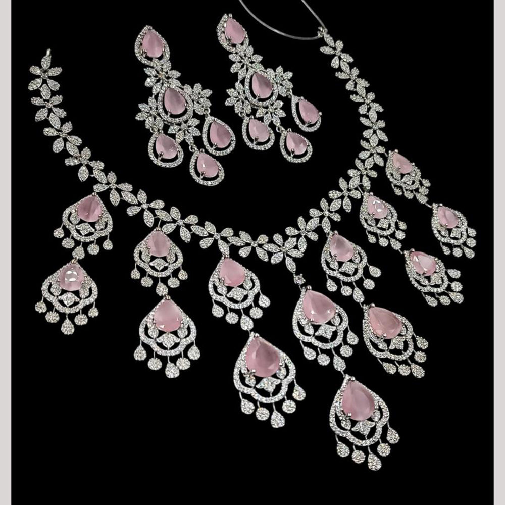 NAFJ Silver Plated American Diamond Necklace Set