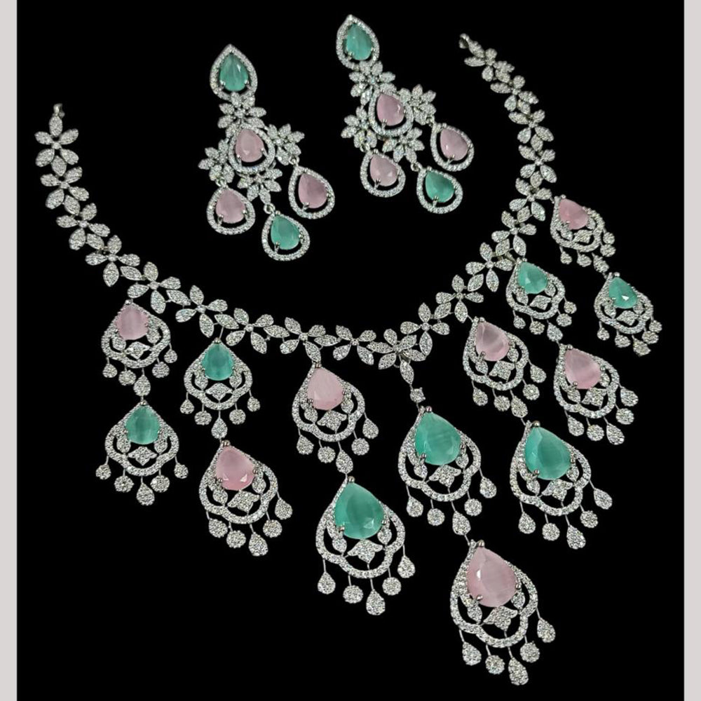 NAFJ Silver Plated American Diamond Necklace Set